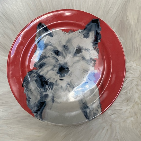 Anthropologie SALLY MUIR 8 5/8" Westie Plate Red Background Dog Plates X 2 - Picture 7 of 9
